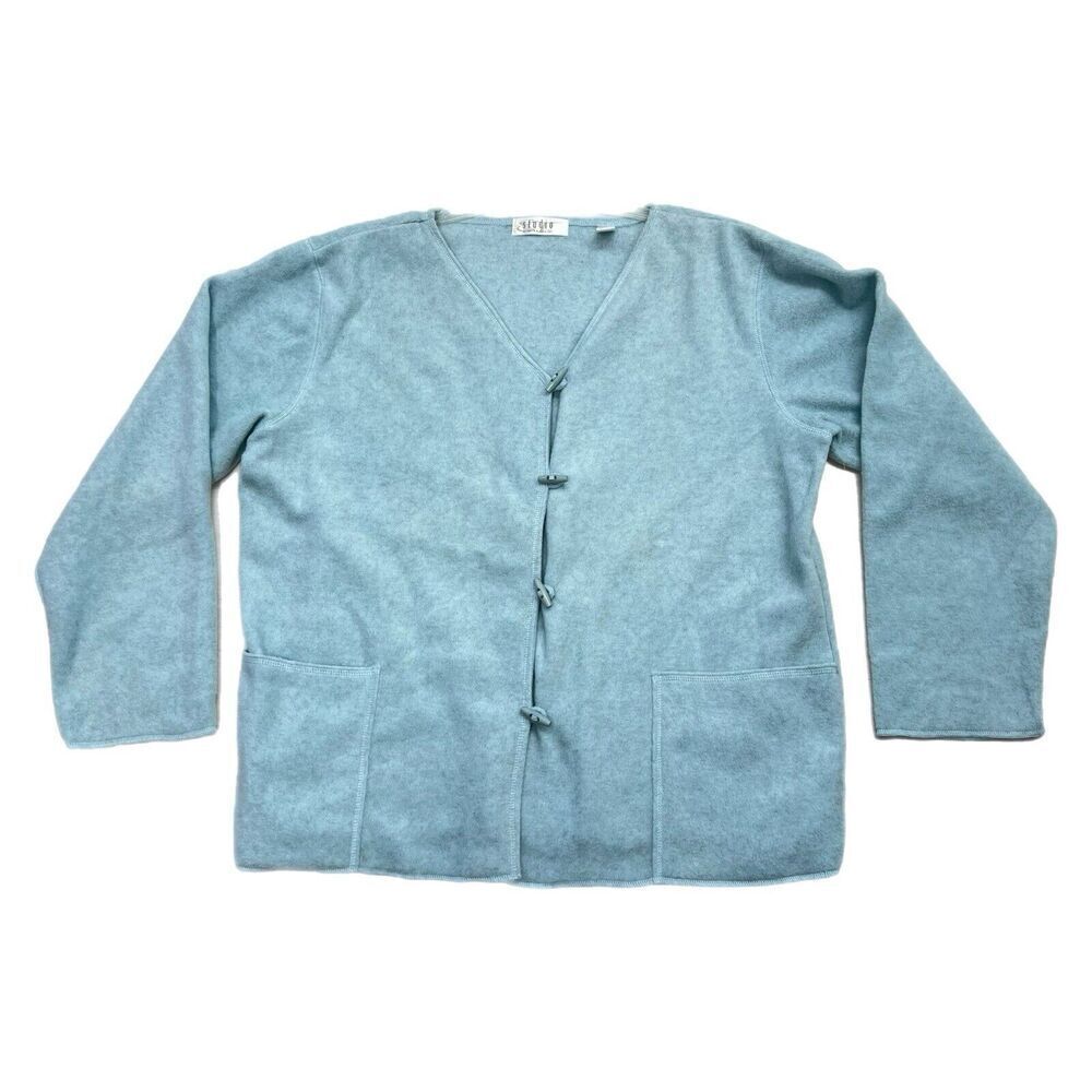Studio by Erika Taylor Fleece Jacket Women Size L Blue Lounge Wear Grandmacore